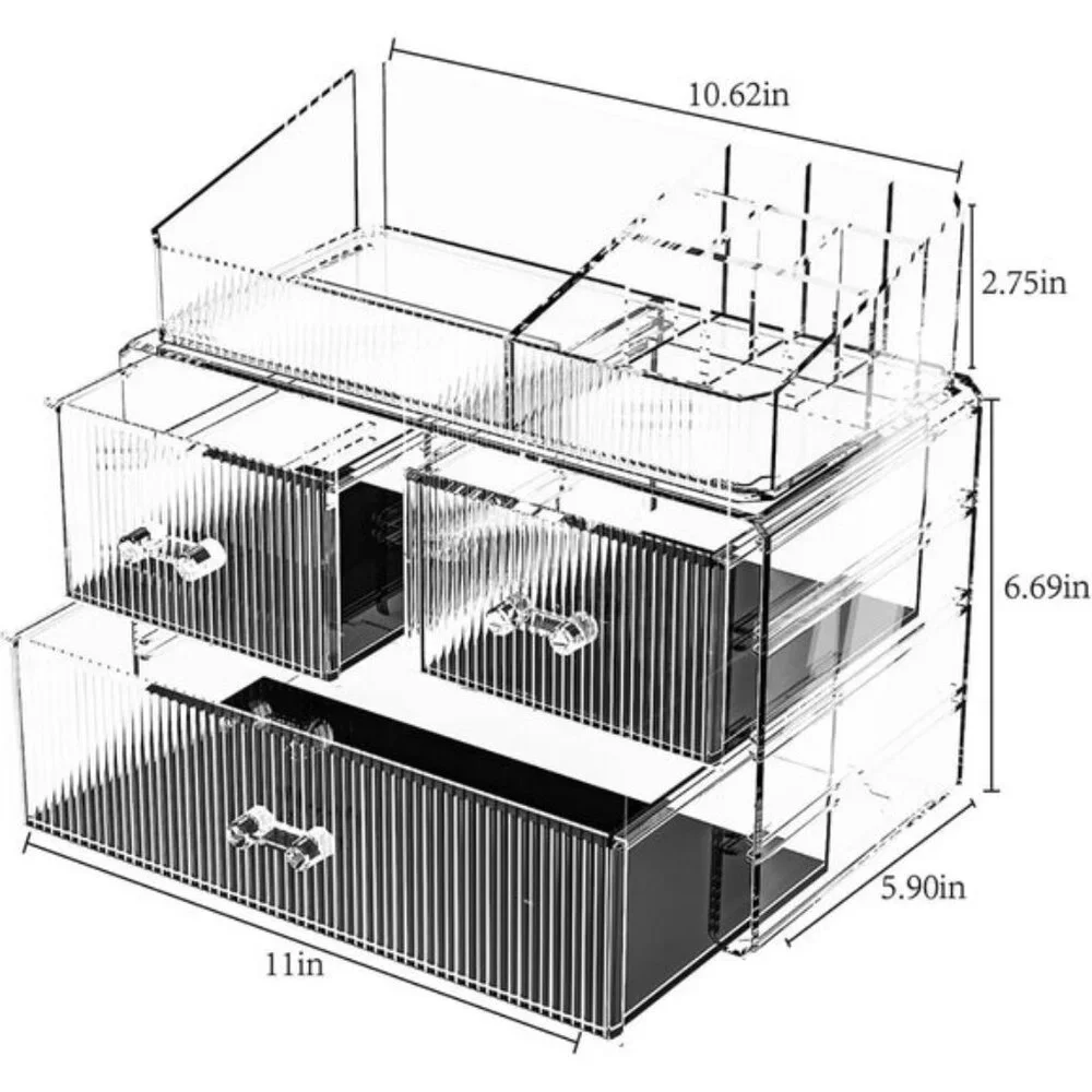 Stackable Acrylic Cosmetic Organizer with 3 Drawers for Vanity & Home Storage